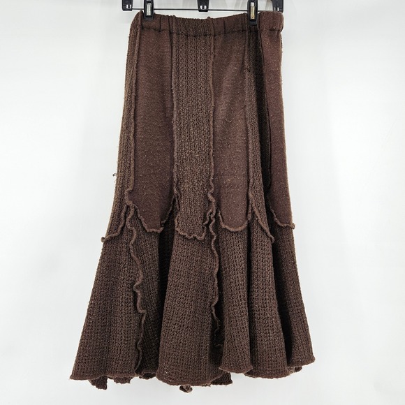 Boho Brown Knit Crochet Maxi Skirt Festival XL Forest Fairy Goblin Granola Indie - Picture 2 of 9